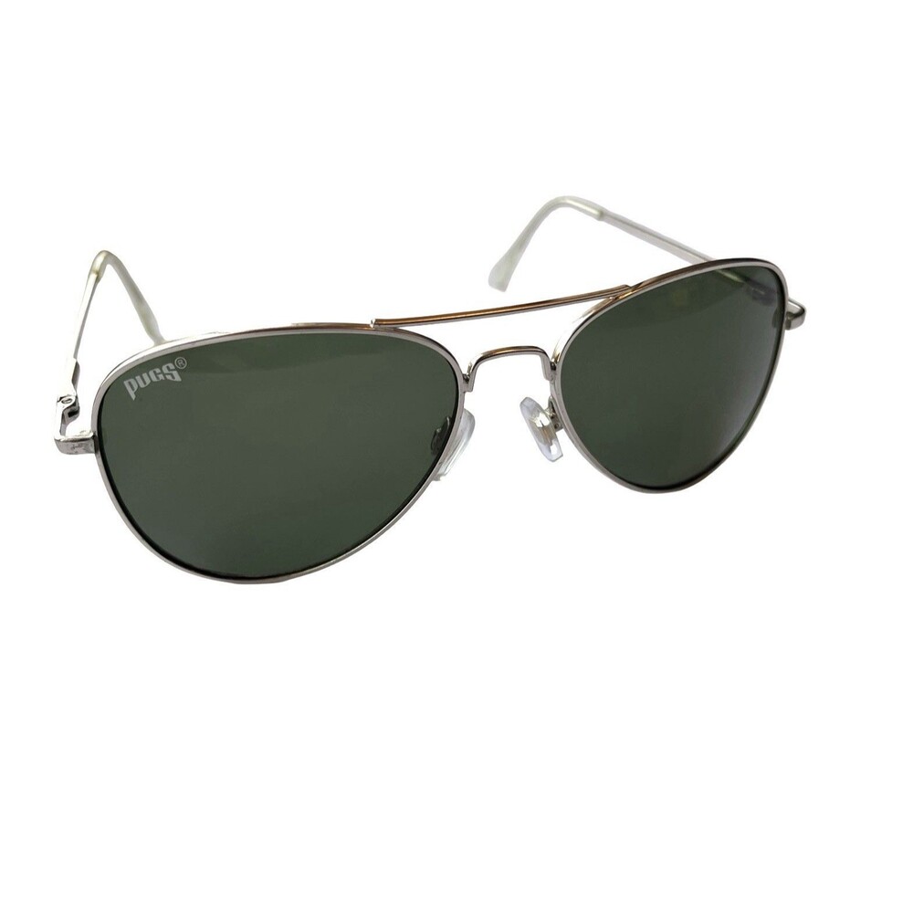 Pugs Aviator Sunglasses Silver Metal Frame Green Lenses Classic Unisex